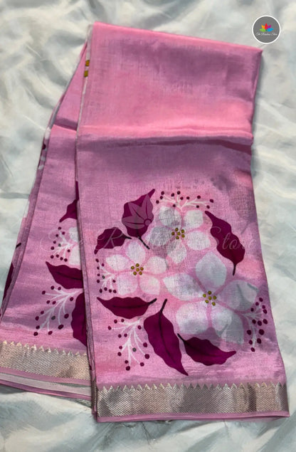 Premium Mangalagiri Pattu With Small Border -Light  Pink