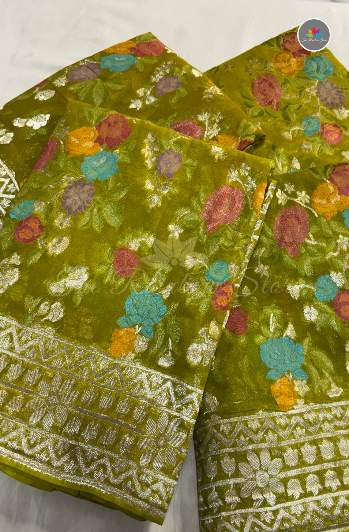 Banarasi  Khaddi Georget - Olive Green