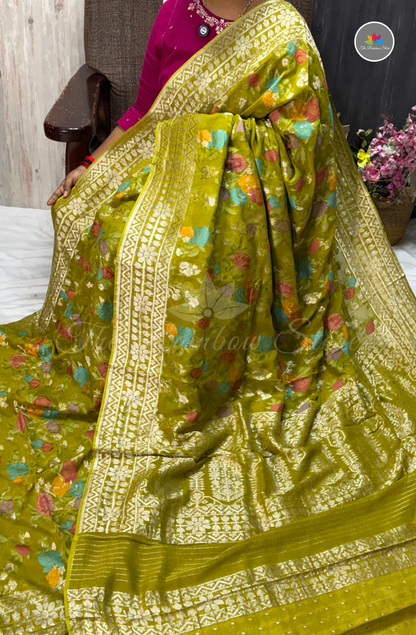 Banarasi  Khaddi Georget - Olive Green